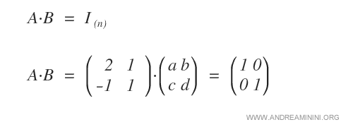 il prodotto della matrice A per una matrice di incognite è uguale alla matrice identità