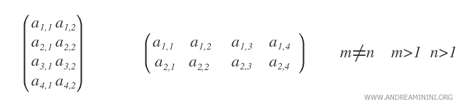 esempi di matrici rettangolari