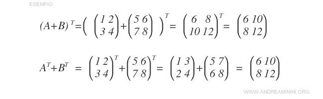 esempio pratico di somma di matrici trasposte