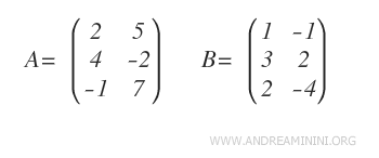 due matrici con 3 righe e 2 colonne