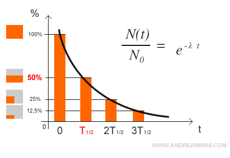 la legge del decadimento radioattivo ( curva di dimezzamento )