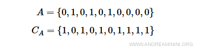 l'insieme complementare con le stringhe di bit