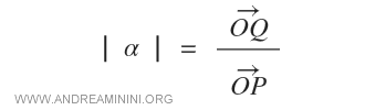 il coefficiente angolare del vettore OQ ottenuto con il prodotto scalare |α|=OQ/OP