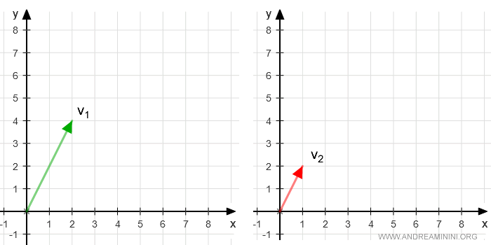 la rappresentazione grafica dei due vettori