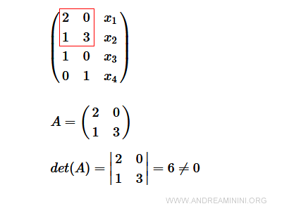 come verificare se il rango della matrice è uguale a due