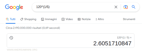 come calcolare la radice ennesima su Google