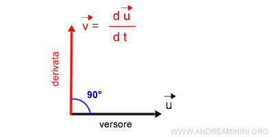 la derivata del versore si trova sulla normale in un verso o nel verso opposto