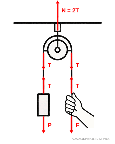esempio di equilibrio delle forze con una carrucola