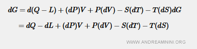 $$ dG = d(Q-L) + (dP)V + P(dV) - S(dT) - T(dS) \\ dG = dQ - dL + (dP)V + P(dV) - S(dT) - T(dS) $$