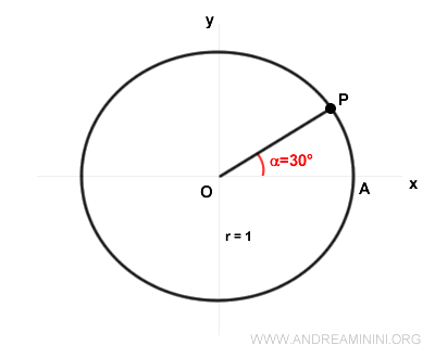 un angolo orientato di 30° sulla circonferenza goniometrica