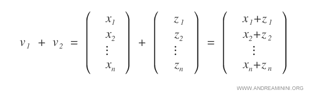 l'addizione di due vettori dello spazio vettoriale